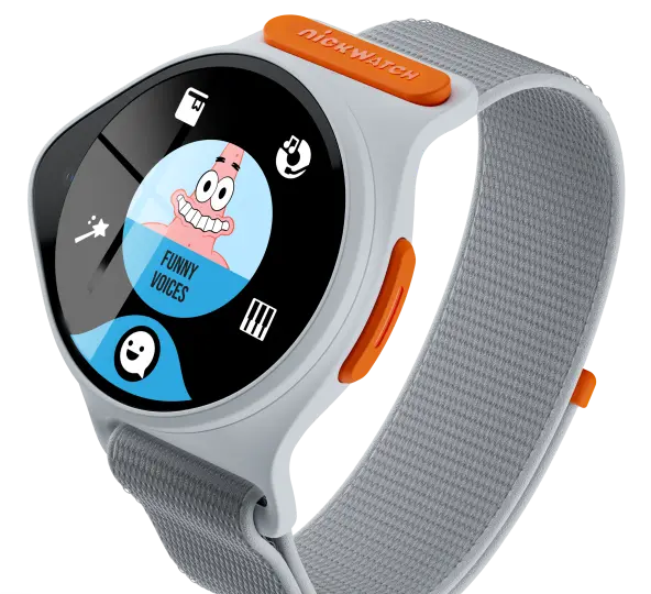 Nickwatch with a the funny voices feature on it, showcasing the watch imagination capabilities for kids