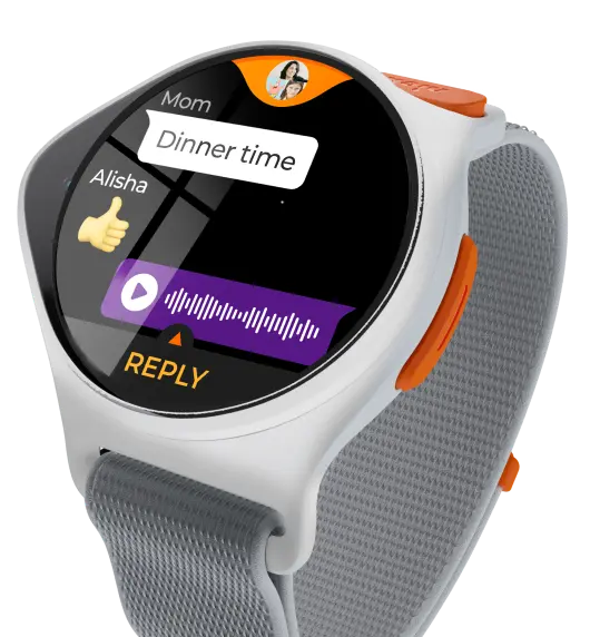 Nickwatch with a the family chat on it, including voice notes, emojies and plain text